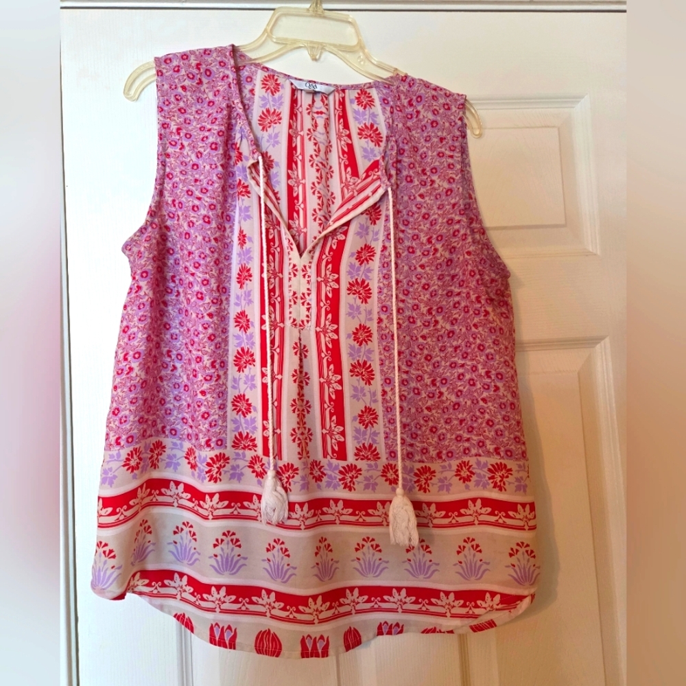 Floral Sleeveless Top - Red and Purple
